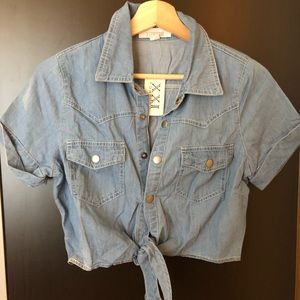 Forever 21 Crop Tie Denim Shirt